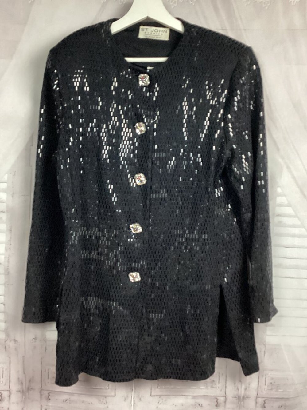 Vintage St John Evening Black Sequin Jacket Blazer 8